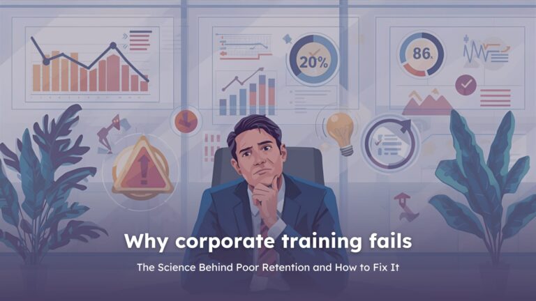 Team worriedly discussing and wondering why corporate training fails.