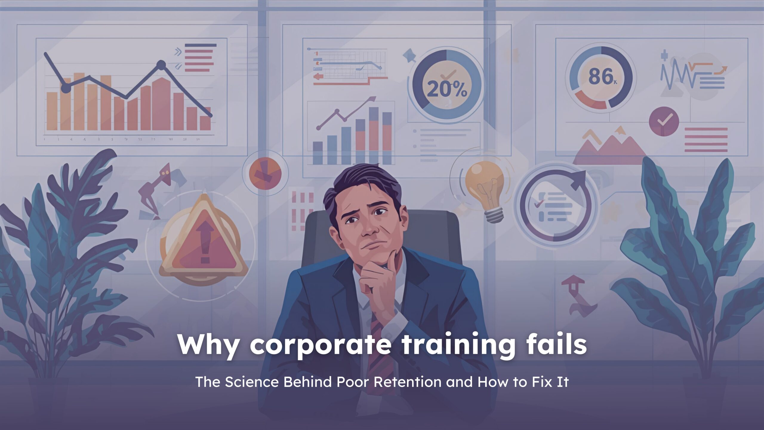 Team worriedly discussing and wondering why corporate training fails.