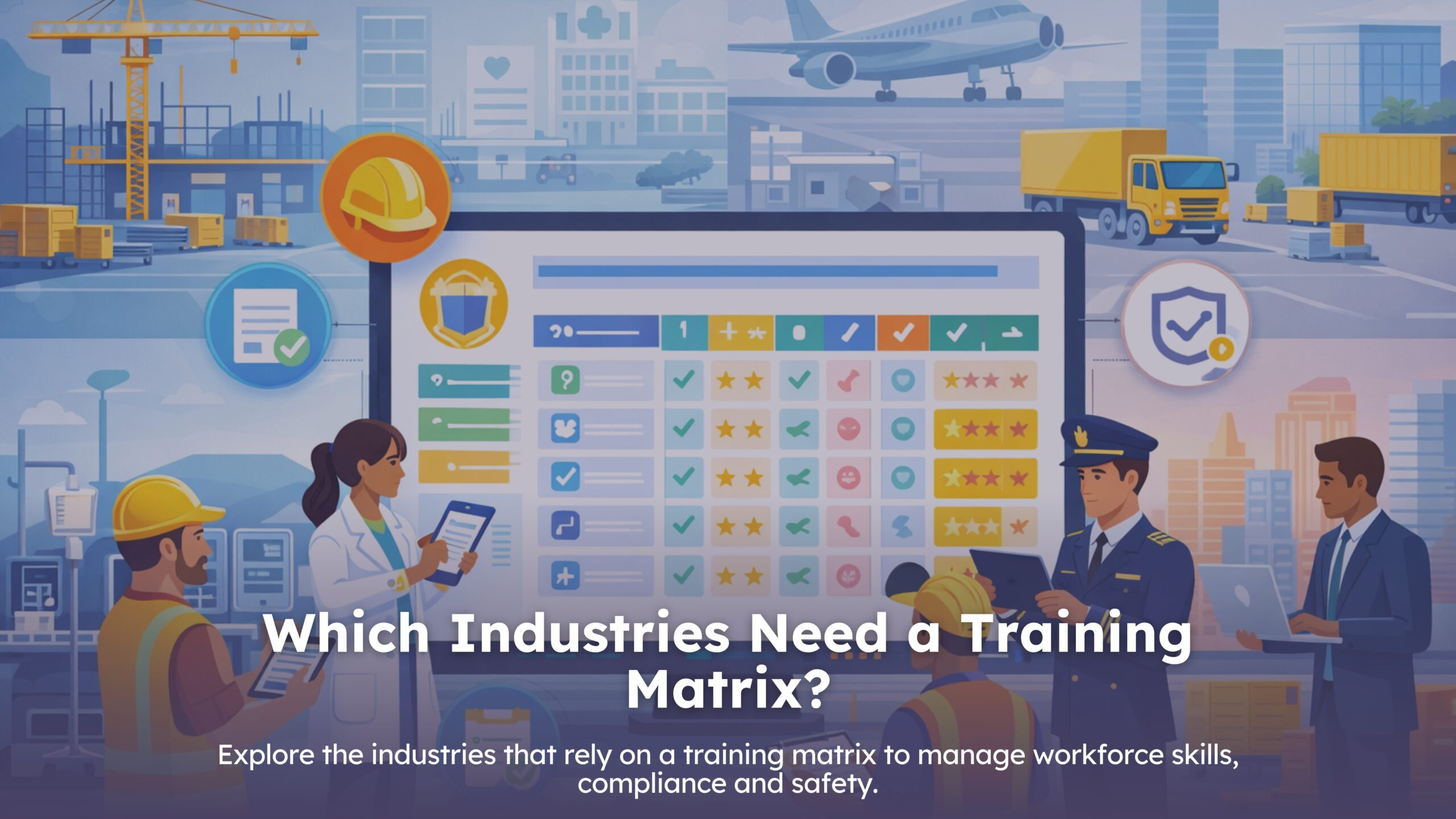 Training matrix dashboard used by professionals from construction, healthcare, aviation, manufacturing, logistics and corporate industries to track workforce skills and compliance.